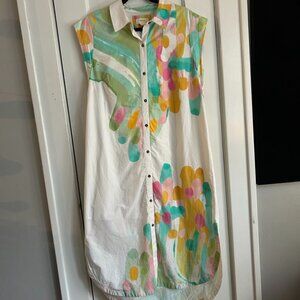 Anthropologie Maeve Cap-Sleeve Floral Button-Front Midi Dress